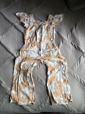 Carter's Beige and White Floral Smocked Jumpsuit